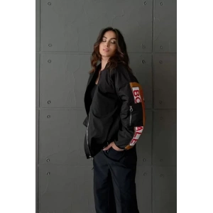 ırt Ve Kol Parça Baskılı Bomber Ceket  iyah