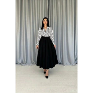 Siyah Uzun Pileli Etek