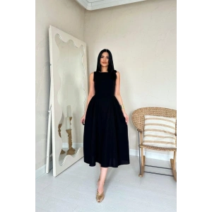 iyah Yanları Büzgülü idi Boy Keten Elbise