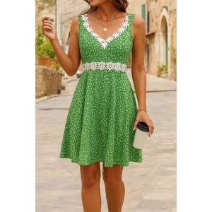 Kadın Askılı Dantel Yakalı çiçek Desenli Süprem Elbise