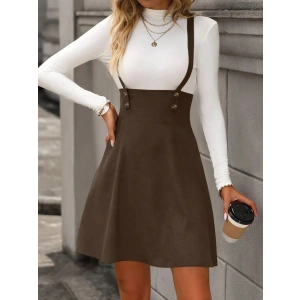 Kadın Askılı Düğmeli Mini Süet Elbise