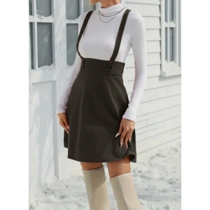 Kadın Askılı Düğmeli Mini Süet Elbise