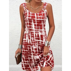 Kadın Askılı Kuş Gözü Detaylı Desenli Süprem Elbise