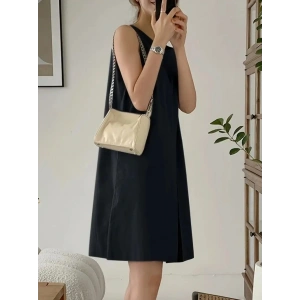 Kadın Askılı Sıfır Kol A Kesim Detaylı Ithal Krep Elbise