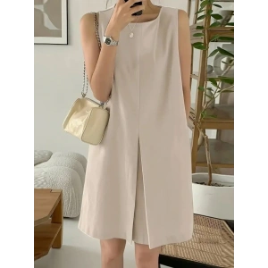 Kadın Askılı Sıfır Kol A Kesim Detaylı Ithal Krep Elbise