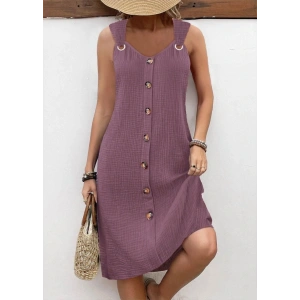 Kadın Askılı V Yakalı önden Düğmeli Narin Elbise