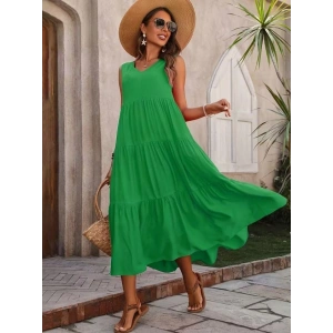 Kadın Askılı V Yakalı Uzun Dokuma Viskon Elbise