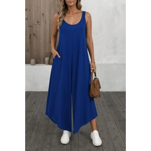 Kadın Askılı Yuvarlak Yaka Cepli Salaş Uzun Viskon Tulum