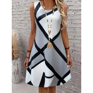 Kadın Askılı Yuvarlak Yaka Geometrik Desenli Kısa Süprem Elbise