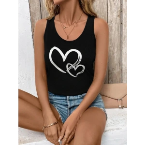 Kadın Askılı Yuvarlak Yaka Kalp Baskılı Viskon Bluz