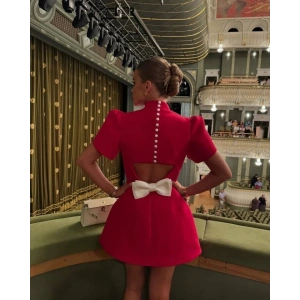 Kadın Atlas Kumaş Iç Astarlı Gizli Fermuarlı Inci Düğme Detaylı ini Elbise