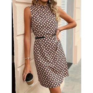 Kadın Balıkçı Yaka Kolsuz Desenli Dalgıç Elbise