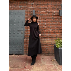 Kadın Balıkçı Yaka Omuzlardan Açık Uzun Kollu Janjan Krep Elbise