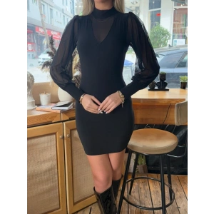 Kadın Balıkçı Yaka Transparan Detay Fırsat ürün andy Kumaş ini Elbise