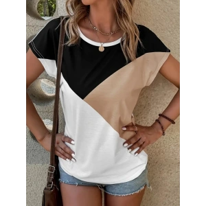 Kadın Bisiklet Yaka üç Renk Viskon Tshirt