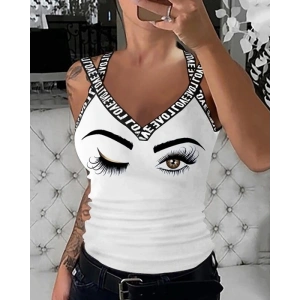 Kadın çapraz şeritli Göz Baskılı Viskon Bluz