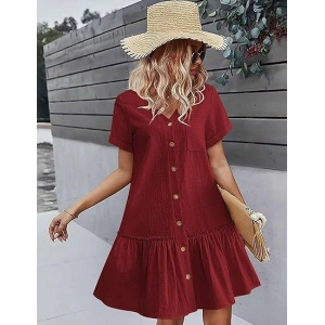 Kadın Cep Detaylı Düğmeli Sofya Keten Kumaş Elbise