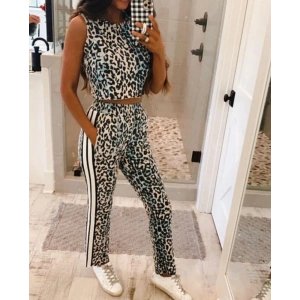 Kadın Dalgıç Kumaş Dijital Leopar Baskılı şerit Detaylı Takım
