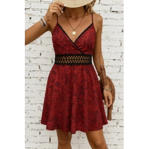 Kadın Ip Askılı Kruvaze Yakalı Desenli Mini Süprem Mini Elbise