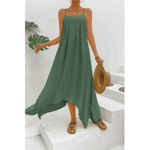 Kadın Ip Askılı V Yakalı Asimetrik Detaylı Aerobin Elbise