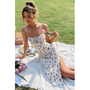 Kadın Ip Askılı Yakadan Bağcıklı Desenli Süprem Elbise