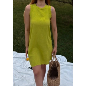 Kadın Keten Kumaş Kolsuz Mini Boy Elbise