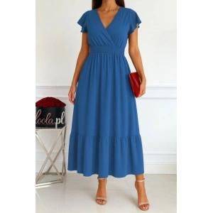 Kadın Kısa Kelebek Kollu Kruvaze Yakalı Beli Lastikli Aerobin Elbise