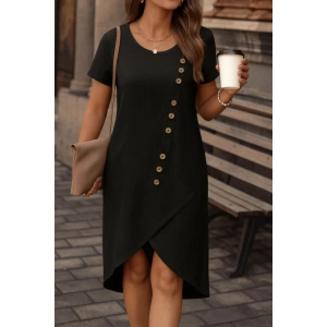 Kadın Kısa Kollu Bisiklet Yaka Düğme Detay Müslim Elbise