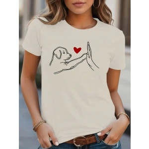 Kadın Kısa Kollu Bisiklet Yaka Köpek Baskılı Viskon Bluz