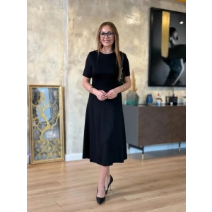 Kadın Kısa Kollu Bisiklet Yaka Midi Viskon Iki Iplik Elbise