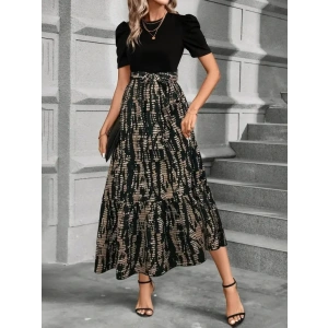 Kadın Kısa Kollu Bisiklet Yaka üst Ithal Krep Alt Süprem Maksi Boy Elbise