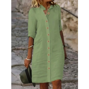 Kadın Kısa Kollu Hakim Yaka önden Düğmeli Kısa Müslim Elbise