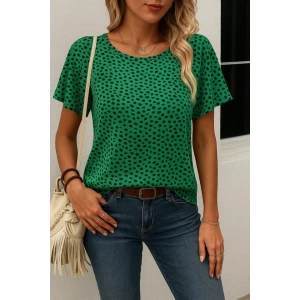 Kadın Kısa Kollu Kolları Volanlı Baskılı Süprem Bluz