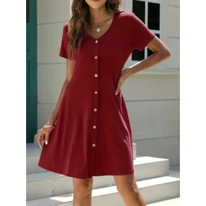 Kadın Kısa Kollu V Yaka önü Düğmeli Viskon Elbise