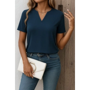 Kadın Kısa Kollu V Yakalı Ithal Krep Elbise