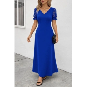 Kadın Kısa Kollu V Yakalı Uzun Janjan Elbise