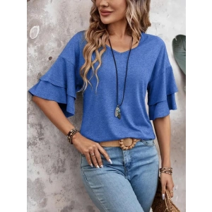 Kadın Kısa Kollu V Yakalı Viskon Bluz