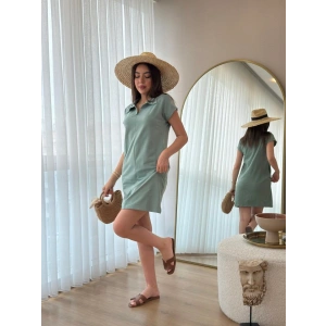 Kadın Kısa Kollu Yakalı Viskon Iki Iplik Elbise