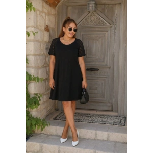 Kadın Kısa Kollu Yuvarlak Yaka şerit Kol Detaylı Viskon Elbise