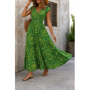 Kadın Kısa Yarasa Kanat Kollu V Yakalı Beli Büzgülü Süprem Elbise