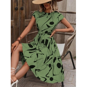 Kadın Kısa Yarasa Kollu Yuvarlak Yaka Beli Büzgülü Süprem Elbise