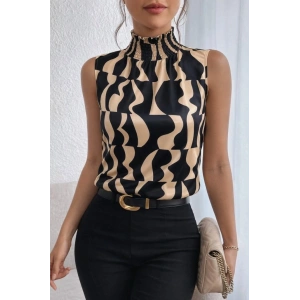 Kadın Kolsuz Balıkçı Yaka Desenli Süprem Bluz