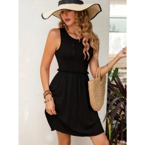 Kadın Kolsuz Bel Lastik Ve Büzgü Detay Viskon Mini Elbise