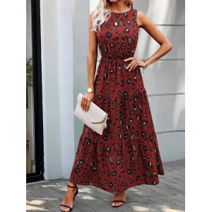 Kadın Kolsuz Bisiklet Yaka Beli Lastikli Desenli Süprem Elbise