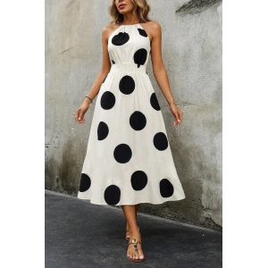 Kadın Kolsuz Boyundan Bağlamalı Beli Lastikli Dijital Baskı Süprem Uzun Elbise