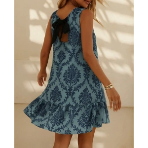 Kadın Kolsuz Sırttan Bağlamalı Fırfırlı Leopar Desenli Süprem Elbise