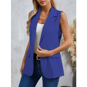 Kadın Kolsuz Yakalı önden Tek Düğmeli Atlas Ceket