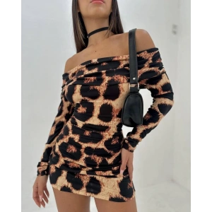 Kadın adonna endil Yaka Leopar Desen ini Elbise