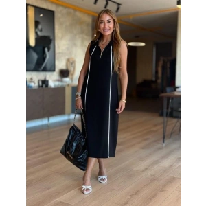 Kadın Modal Kumaş şerit Detaylı Fermuarlı Midi Elbise