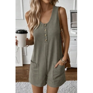 Kadın Omuz Askılı önden Düğmeli Waffle Kısa Tulum